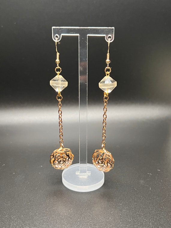 Handmade Gold Dangle Earrings, Flower Charm Jewelry, Gold Flower Earrings, Dangle Earrings Women, Elegant Gift
