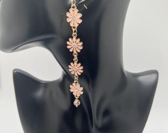 Long Pink Flower Earrings: Bridal Statement Jewelry