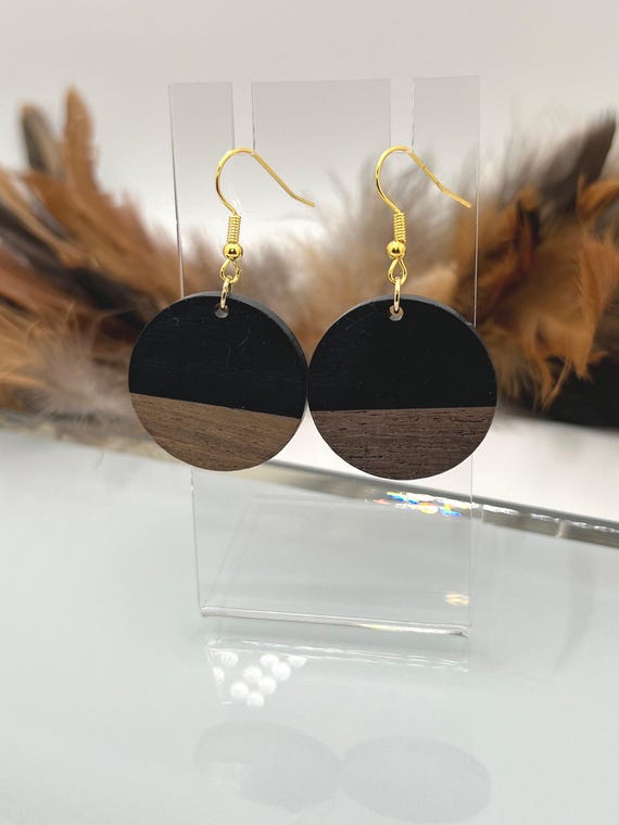 Black Wood Earrings, Wood Circle Earrings, Wood Jewelry, Urban Jewelry, Boho Jewelry, Hoop Earrings, Gift For Her