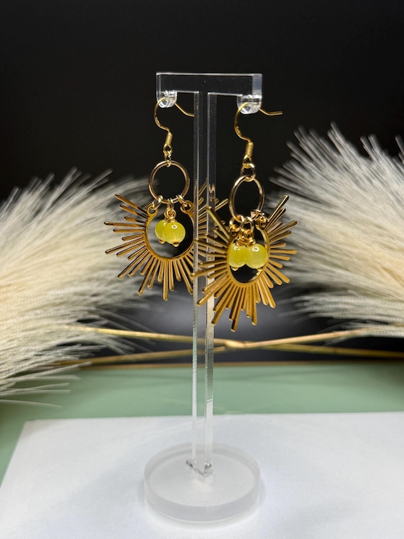 Sunburst and Yellow Beaded Earrings