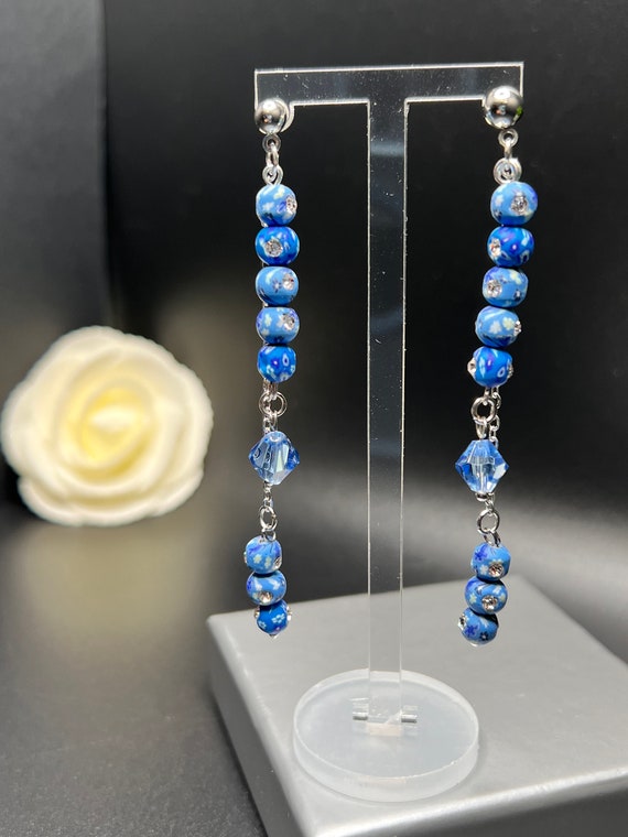Blue and Silver w/Chains Posts Earrings