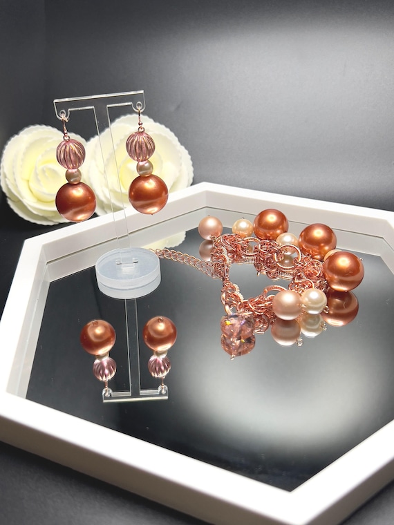 Copper Earring and Bracelet Set, Beaded Bracelet Set, Beaded Earrings, Boho Jewelry, Statement Jewelry, Gift for Her