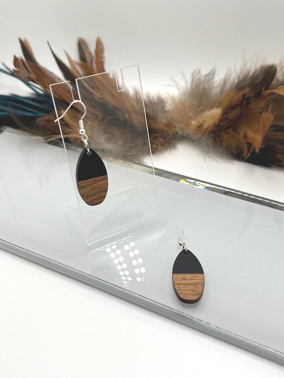 Wood Oval Earrings, Black Wood Oval Shape Earrings, Petite Wood Jewelry, Urban Jewelry, Boho Jewelry
