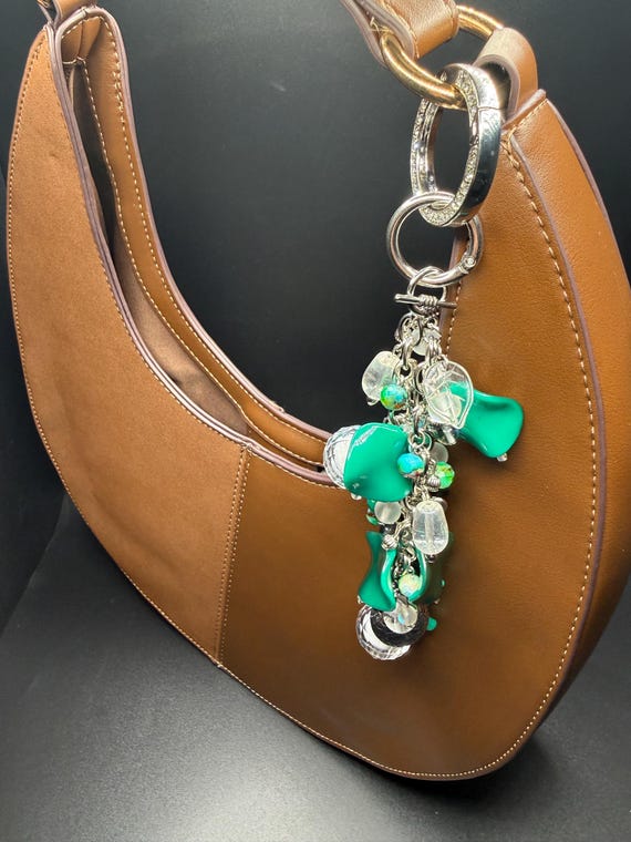 Green Multi and Silver Charm Beaded Purse Bracelet with Bling “O” ring