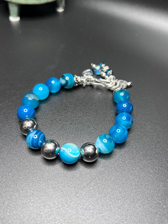 Blue Agate Bracelet, Dyed Agate Bracelet, Beaded Bracelet, Blue Beaded Bracelet, Agate Jewelry, Gift for Her