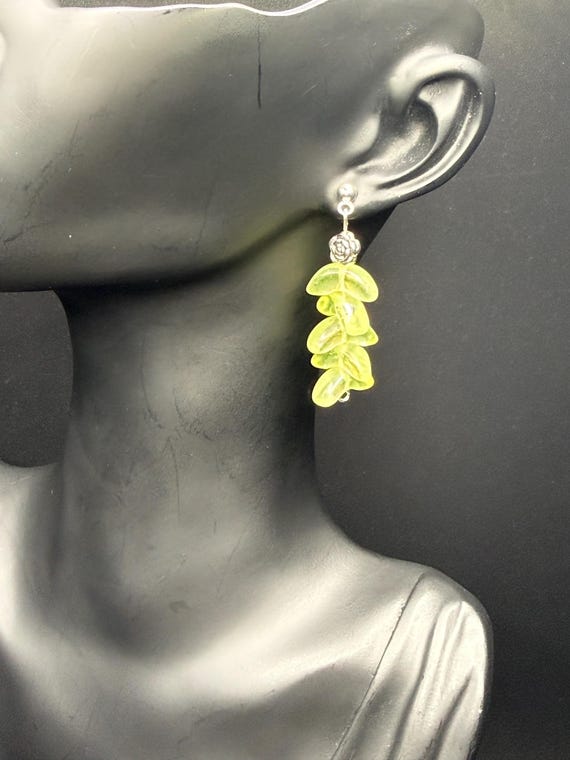 Flower Charm Czech Glass Beaded Post Earrings