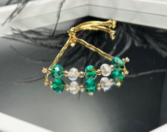 Green Crystal Beaded Bracelet: Handmade Boho Jewelry