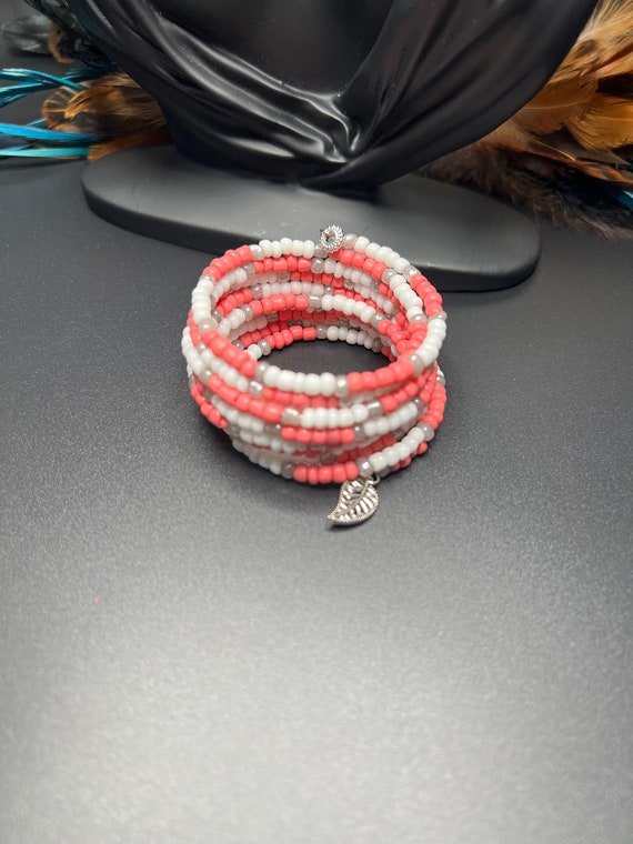Pink Coil Wrap Beaded Bracelet, Coil Wrap Bracelet, Beaded Boho Bracelet, Handmade Jewelry, Vacation Jewelry