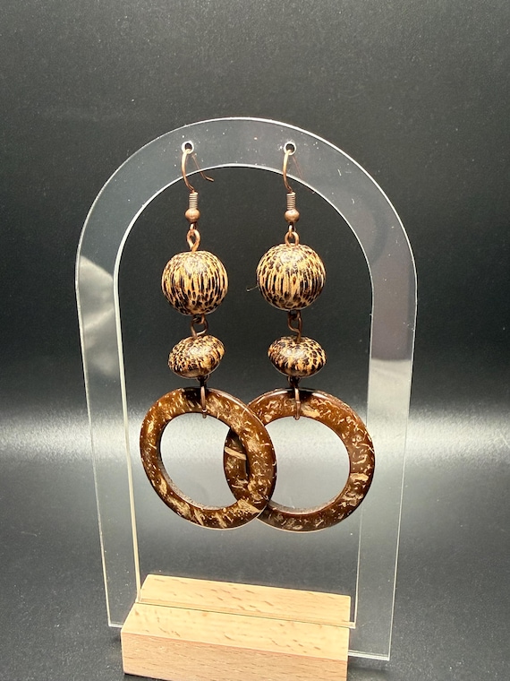 Wood Beaded Hoop Earrings
