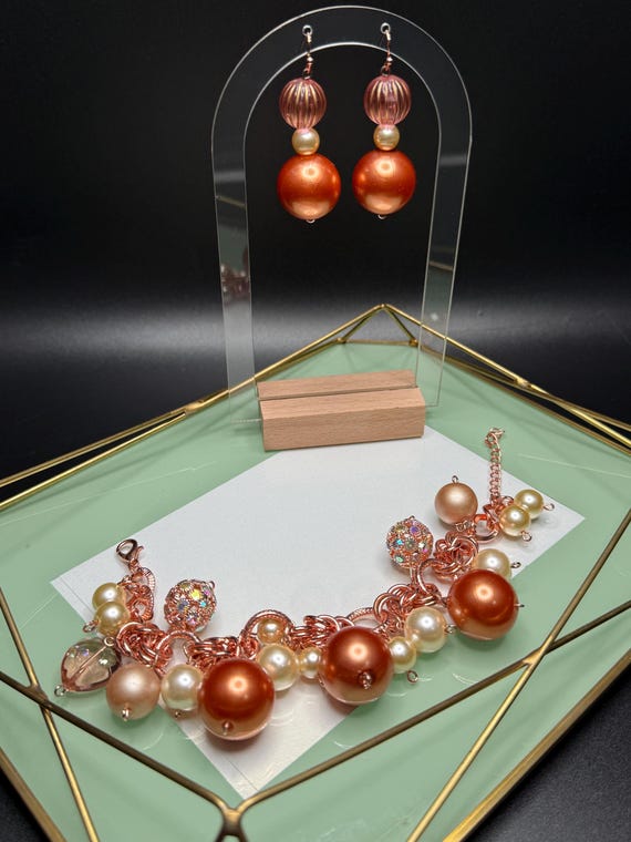 Copper Earring and Bracelet Set, Beaded Bracelet Set, Beaded Earrings, Boho Jewelry, Statement Jewelry, Gift for Her