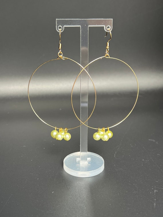 Colored Pearl Hoop Earrings, Green Pearl Earrings, Pearl Hoops, Boho Jewelry, Wedding Jewelry, Green Wedding
