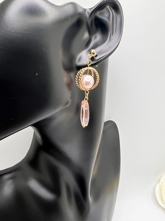 Pink Pearl Elegant Dangle Earrings, Pink Pearl Earrings, Pink Crystal Earrings, Pink Bridal Jewelry, Pink Earrings