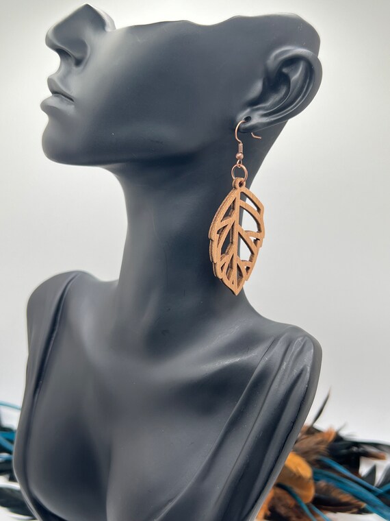 Leaf Shape Wood Earrings, Wood Leaf Earrings, Wood Jewelry, Urban Jewelry, Boho Earrings, Natural Accessories