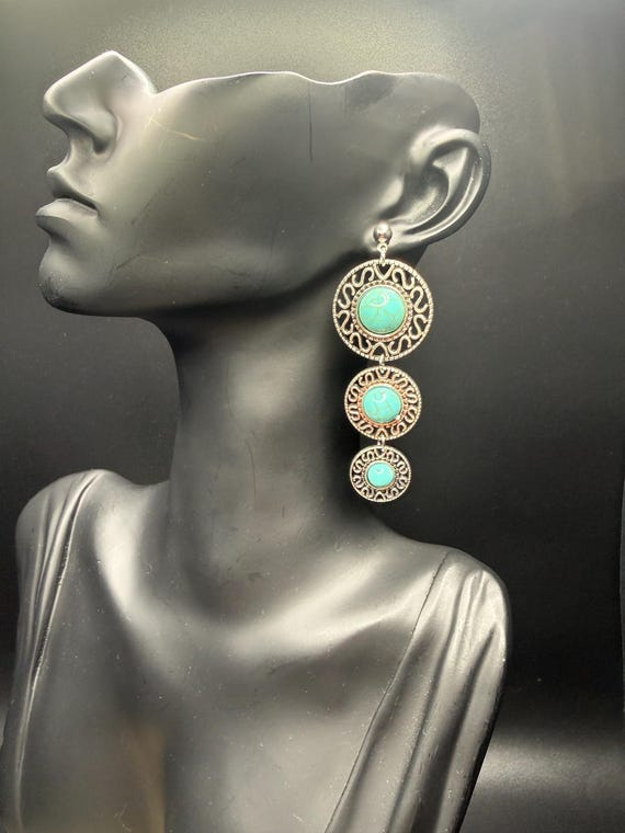 Silver Bali Style Triple Disc Howlite Post Earrings