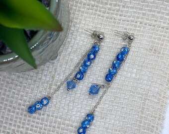Blue and Silver w/Chains Posts Earrings