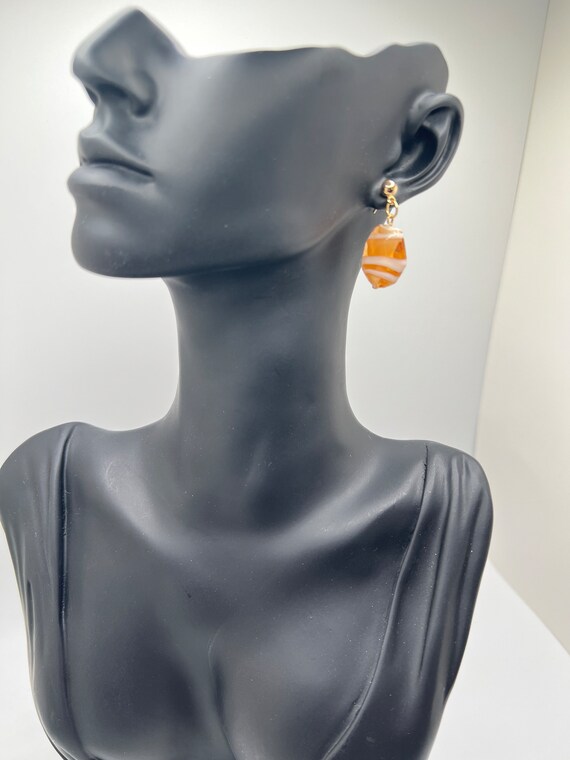 Peach and White Swirl Glass Earrings, Dangle Earrings, Handmade Jewelry, Statement Earrings, Gift for Her