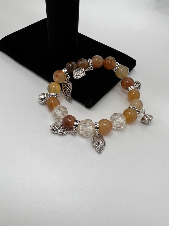 Brown Charm Bracelet, Beaded Charm Bracelet, Trendy Bracelet, Jewelry Gift, Women's Jewelry, Stylish Bracelet