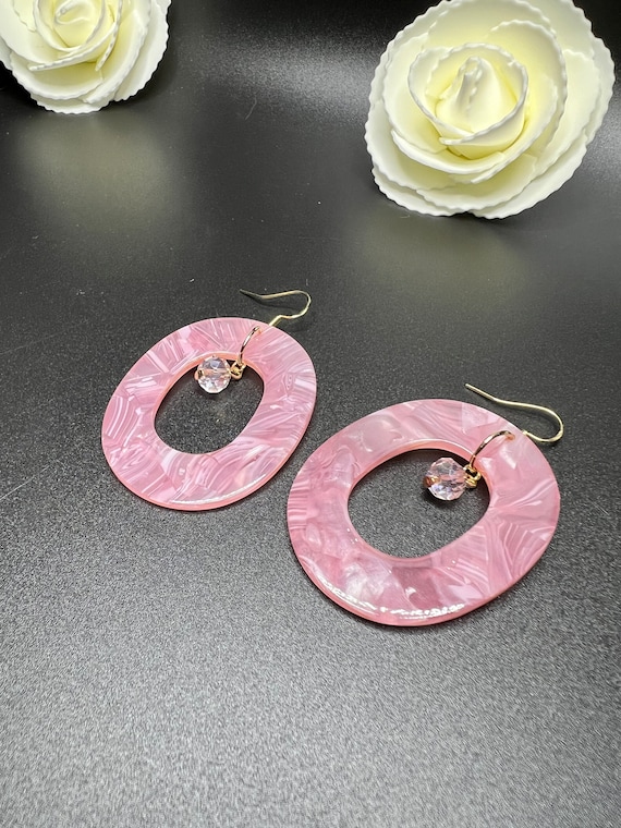 Pink Hoop Earrings, Elegant Boho Jewelry, Vacation Jewelry, Statement Jewelry, Pink Jewelry, Gifts for Her