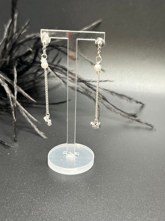 Pearl and Butterfly Charm Dangle Earrings