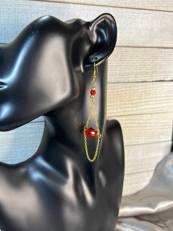 Red Teardrop Dangle Earrings, Red and Gold Earrings, Elegant Red Earrings, Holiday Jewelry, Party Accessory