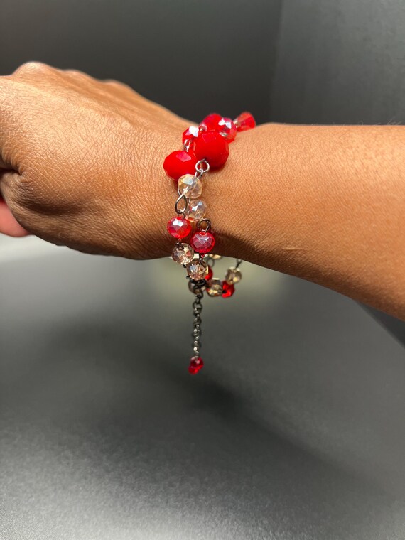 Red Beaded Bracelet, 2 Strand Beaded Bracelet, Avant Garde Jewelry, Boho Jewelry, Statement Bracelet