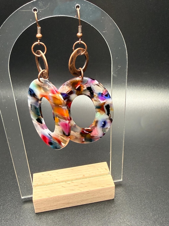 Copper and Rainbow Hoop Earrings