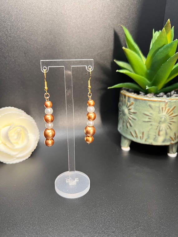 Gold and White Faux Pearl Earrings