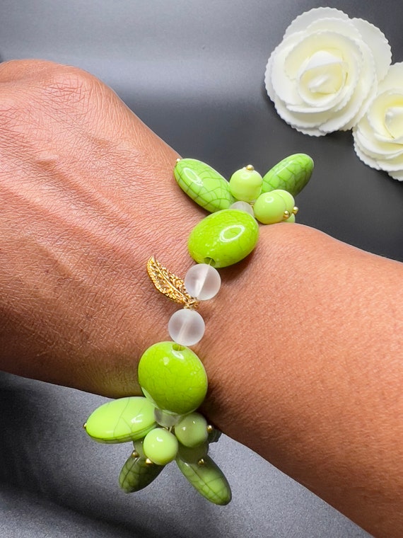 Green Beaded Bracelet, Statement Jewelry, Eclectic Beaded Bracelet, Handmade Jewelry, Green Bracelet Gift