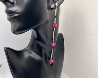Magenta Beaded Dangle Earrings: Elegant Long Jewelry