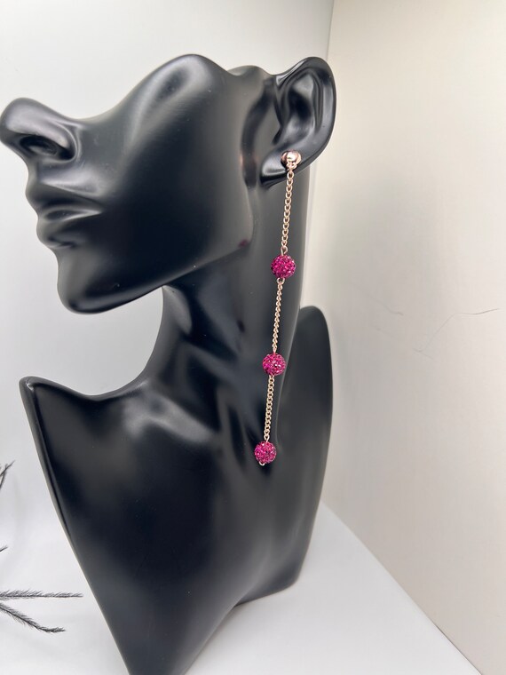 Beaded Long Earrings, Magenta Beaded Earrings, Elegant Long Earrings, Beaded Earrings, Gift for Her