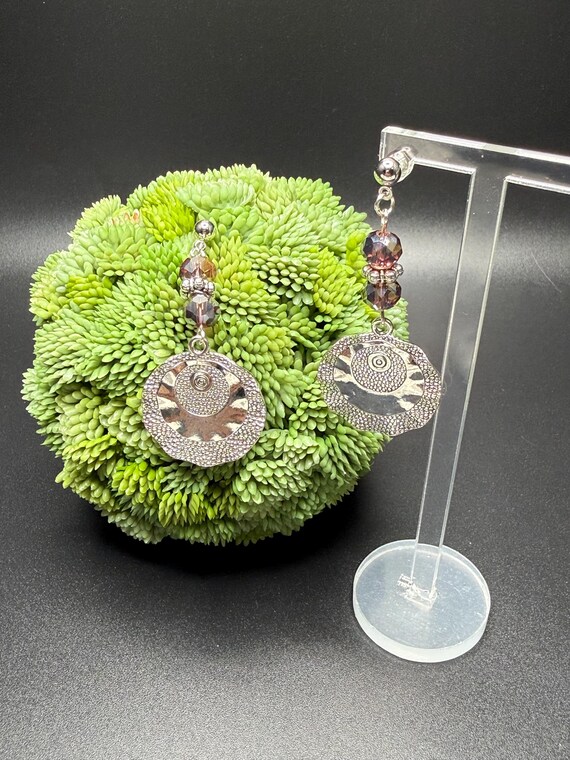 Silver and Purple Beaded Post Earrings