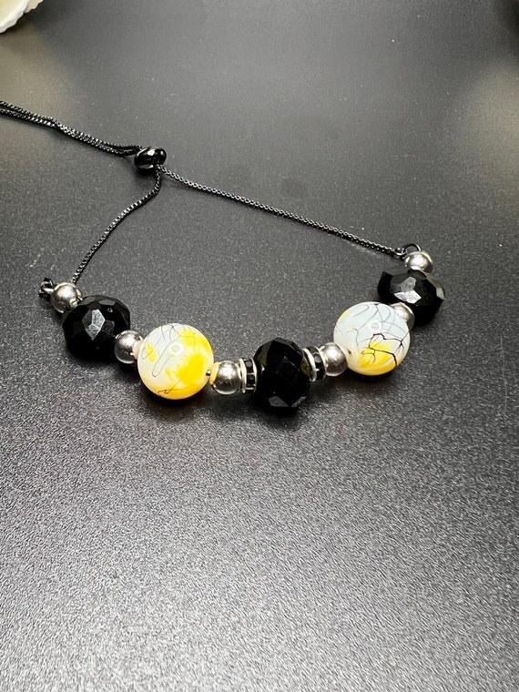 Yellow and Black Beaded Bracelet, Boho Beaded Bracelet, Beaded Bracelet, Bohemian Bracelet, Handmade Jewelry, Gift