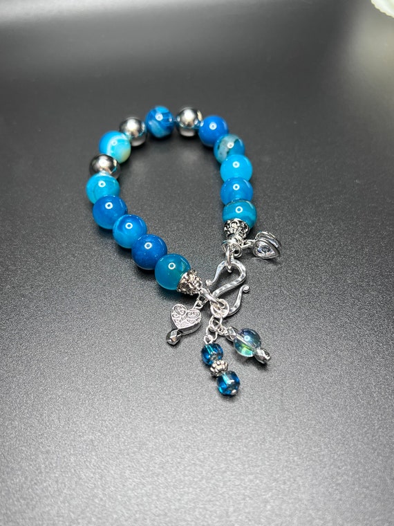 Blue Agate Bracelet, Dyed Agate Bracelet, Beaded Bracelet, Blue Beaded Bracelet, Agate Jewelry, Gift for Her