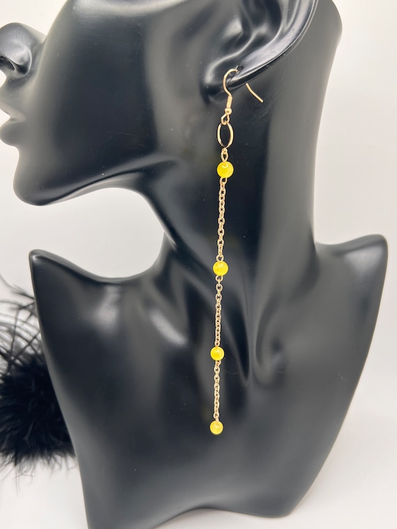 Yellow Long Beaded Earrings, Statement Yellow Earrings, Casual Long Beaded Earrings, Gift for Her, Handmade Jewelry