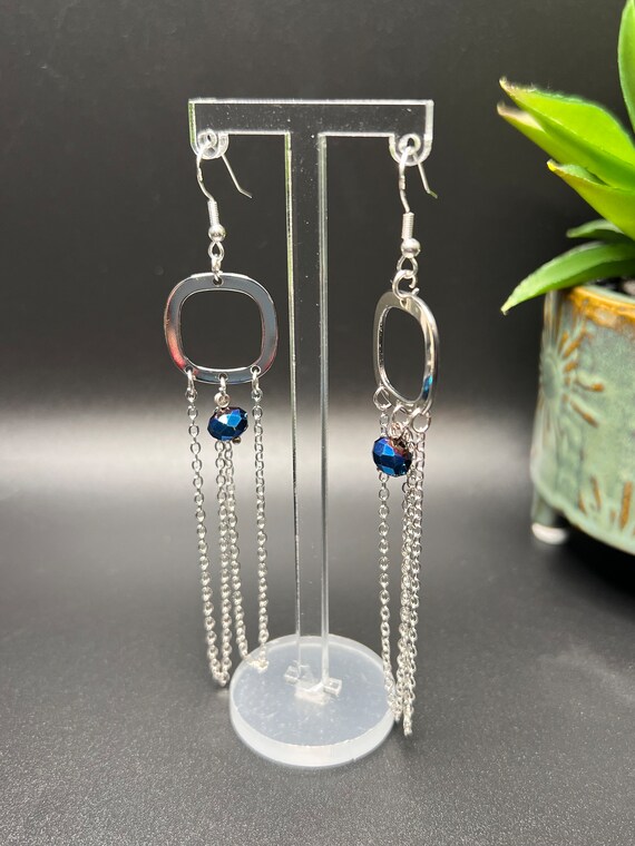 Blue and Silver Hoops Earrings
