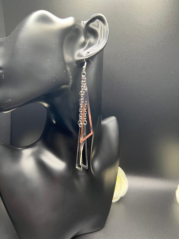 Triangle Earrings, Silver Triangle Long Earrings, Dangle Drop Earrings, Modern Jewelry, Gift for Her