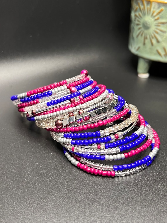 Purple Multi Beaded Wrap Bracelet, Coil Wrap Bracelet, Boho Jewelry, Beaded Bracelet, Purple Bracelet, Boho Bracelet