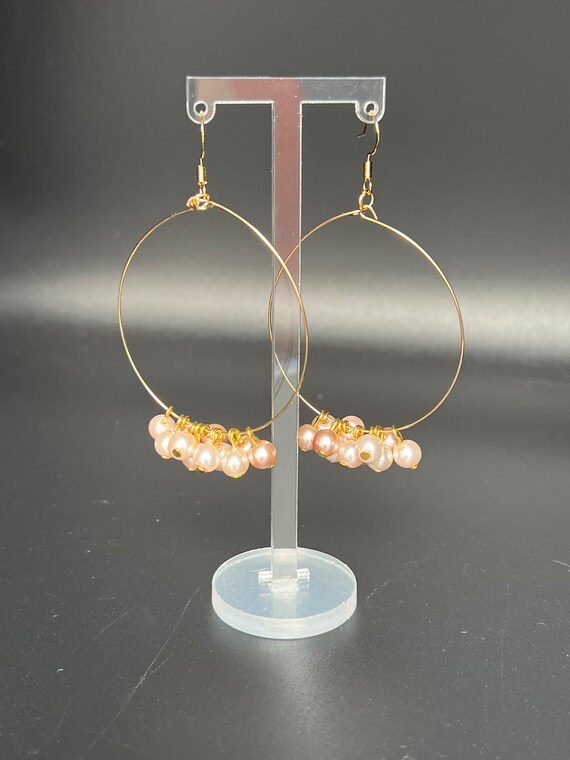 Pink Earrings, Pink Pearl Earrings, Pink Hoop Earrings, Bridal Jewelry, Elegant Jewelry, Pink Bridal Gift