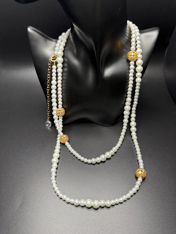Long Pearl Necklace with Toggle Clasp