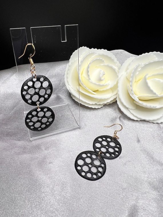 Black Circle Earrings, Geometric Earrings, Black Earrings, Circle Earrings, Minimalist Jewelry, Gift for Her