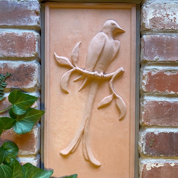 Scissortail Fly Catcher tile  wall sculpture, for patios gate ways, courtyards and outdoor kitchens. Handcrafted Architectural Wall Plaque