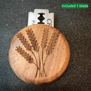 UFO BREAD LAME, Finely Engraved Wheat Bunch, Easy Scoring, Screw-Free Sides for Art & Comfort, Walnut Tool for pro Bakers