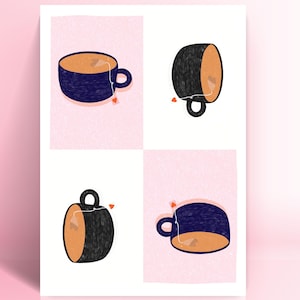 Digital Download Tea Wall Art - Cup of Tea Illustration - Tea Lover Gift - Tea Cups Print - Kitchen Home Decor