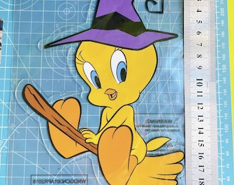 Tweety bird halloween window cling, gel window decals, outdoor sticker, indoor decal, vintage sticker, Warner Brothers, Looney Tunes sticker