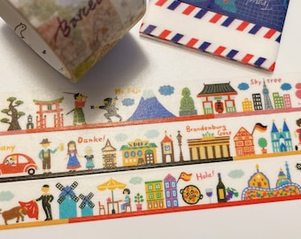 Travel masking tape, Paris, travel diary, travel log, scrapbooking, junk journals, vintage washi tape, retro map wash tape, slow mail, stamp