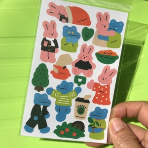 Pegatinas de cumpleaños, pegatinas de animales lindos, oso, conejito, pegatinas de planificador, pegatinas de polco, polco deco, Kpop deco, café, bbt, pegatinas ootd