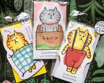 Gorogoro Nyansuke, notatki Goro Cats, karty z wiadomościami o kotach, bloczki z kotami, karteczki samoprzylepne z kotami, papier listowy 使箋, 手紙, japońskie artykuły piśmiennicze, bloczek notatek