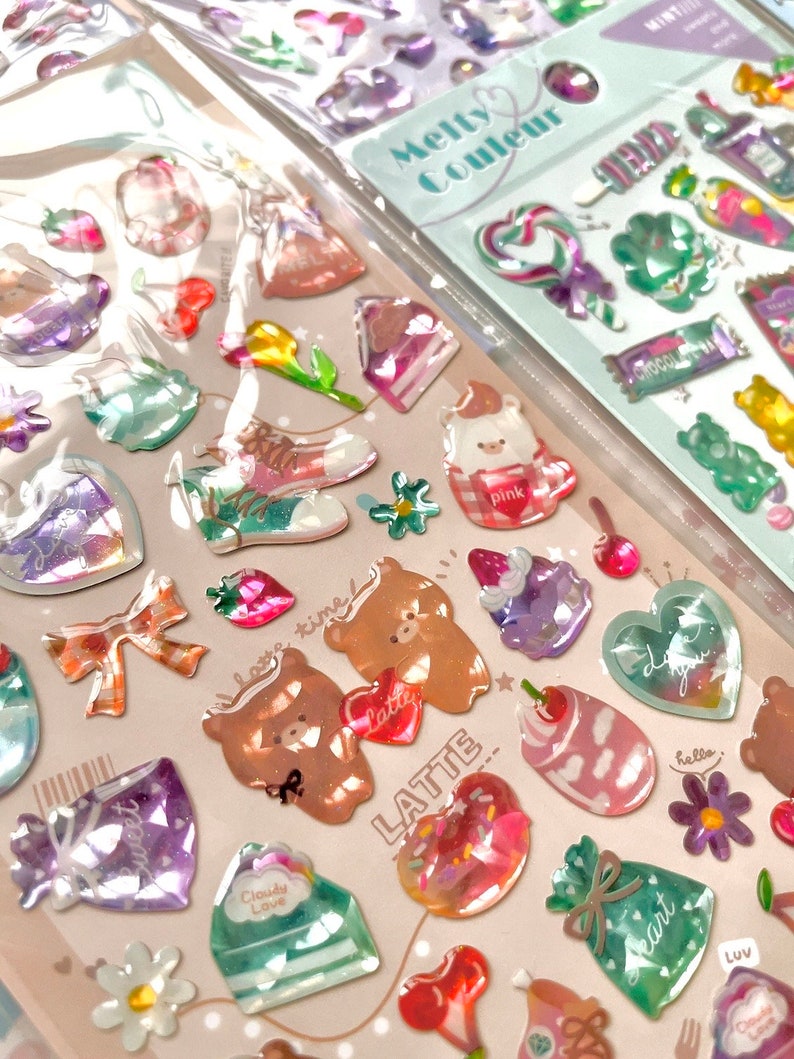 Pegatina Q-Lia Melty Couleur, pegatina holográfica 3D, pegatina de epoxi, pegatina coreana, pegatina de resina de PVC, pegatina de gel, pegatina brillante imagen 2