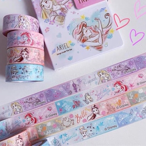 Échantillon de ruban adhésif washi Princesse Disney, ruban de masquage, cadeaux d'anniversaire, Ariel, Cendrillon, Belle, Raiponce, ruban adhésif Disney