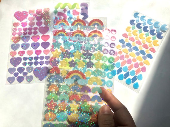 Holographic sticker, polco sticker, toploader decor, confetti sticker, rainbow, cloud, heart, kpop photocard deco, waterproof sticker